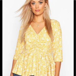 NWT Yellow Floral Peplum Top